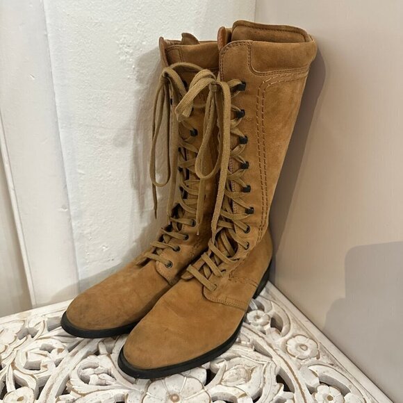 Tod’s suede lace up tall combat boots - Picture 1 of 7